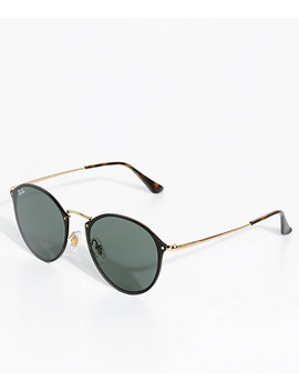 ray ban black and gold round sunglasses
